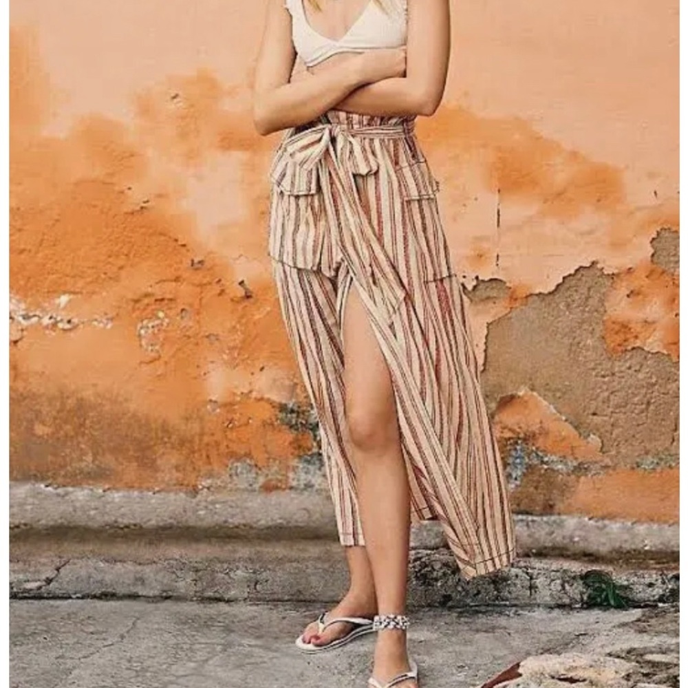 Free People One Natalia Striped Midi Belted Skirt